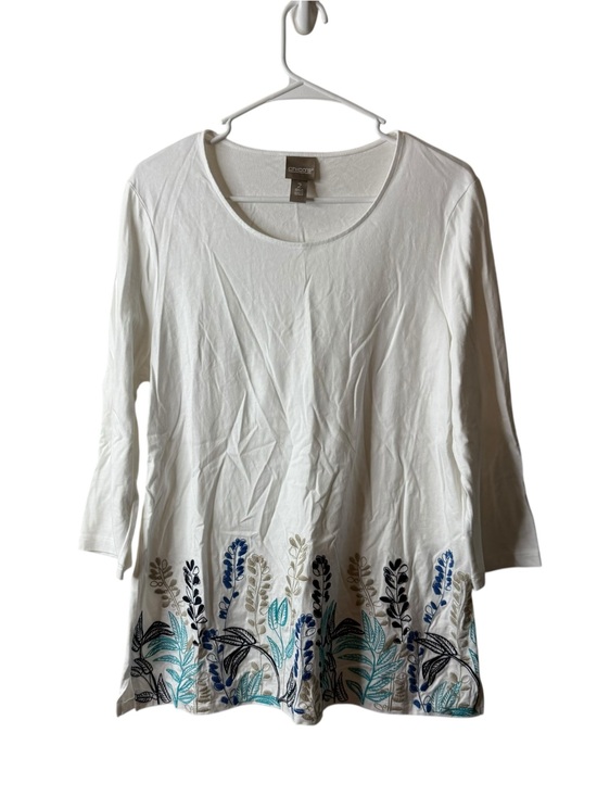 Chico's Tops - Chicos White Embroidered Hem 3/4 Sleeve Blouse 2